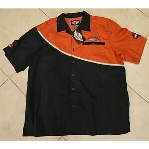 Harley Davidson Short Sleeve Button Up 2XL Black And Orange